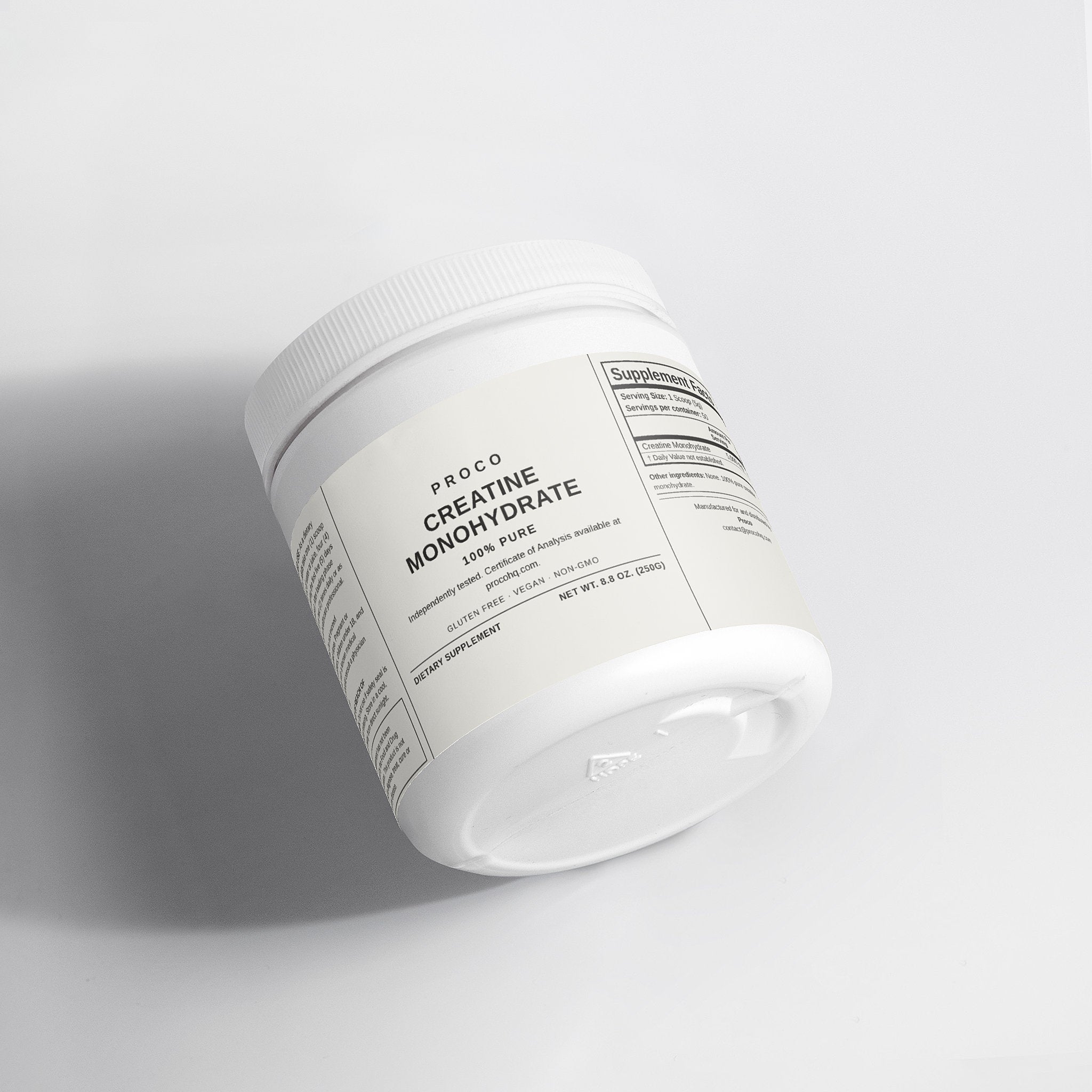 Proco Creatine Monohydrate supplement label and dosing