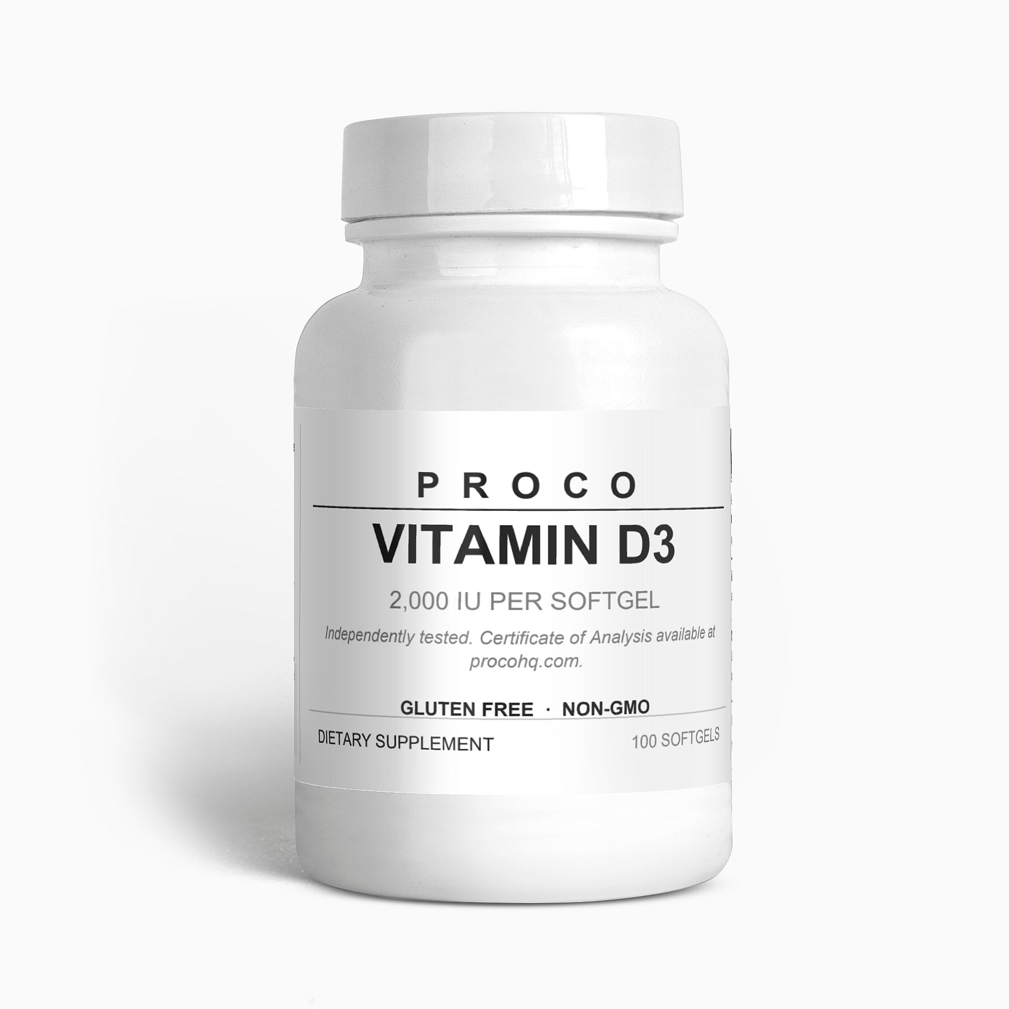 Proco Vitamin D3 2000 IU capsules supplement bottle