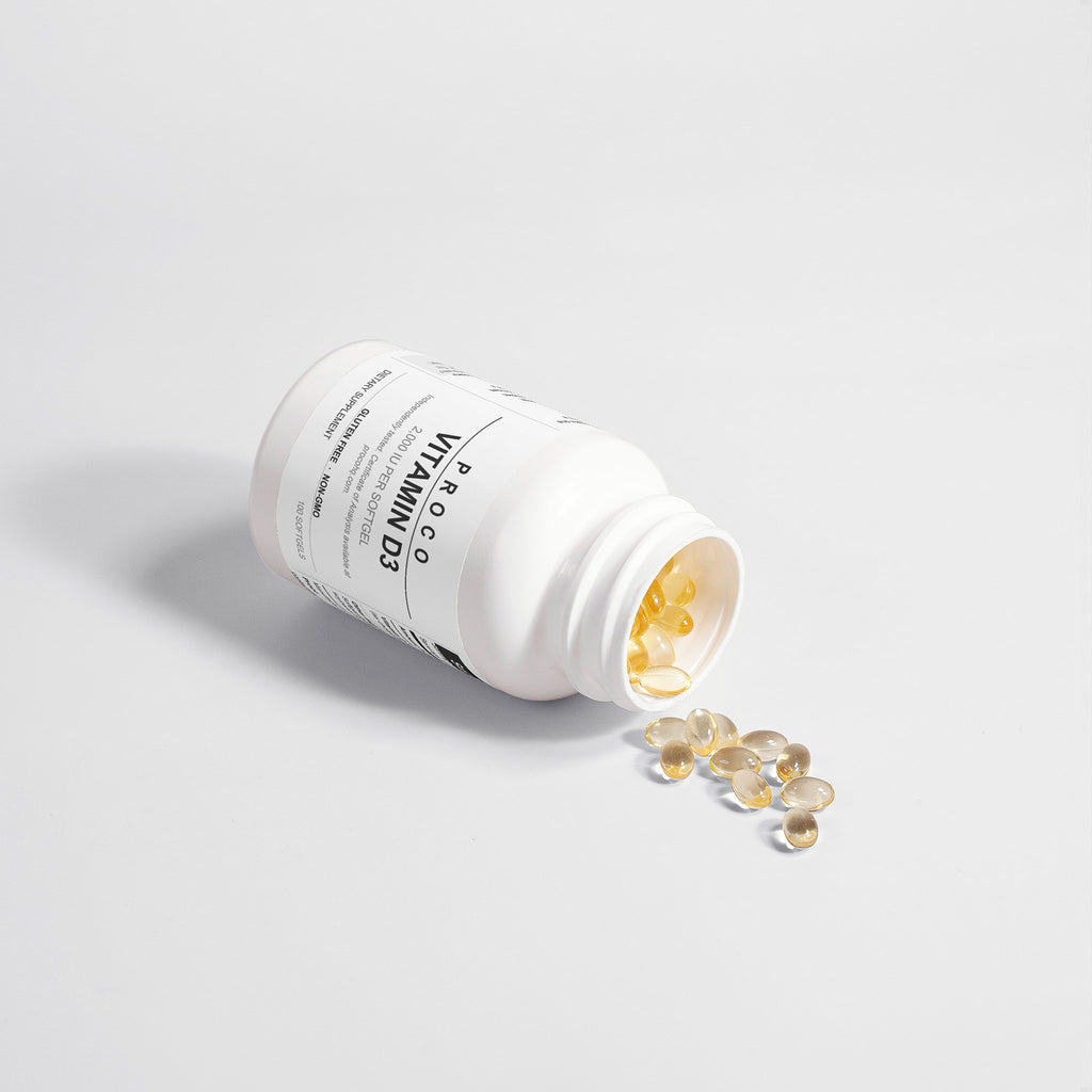 Proco Vitamin D3 supplement bottle side view
