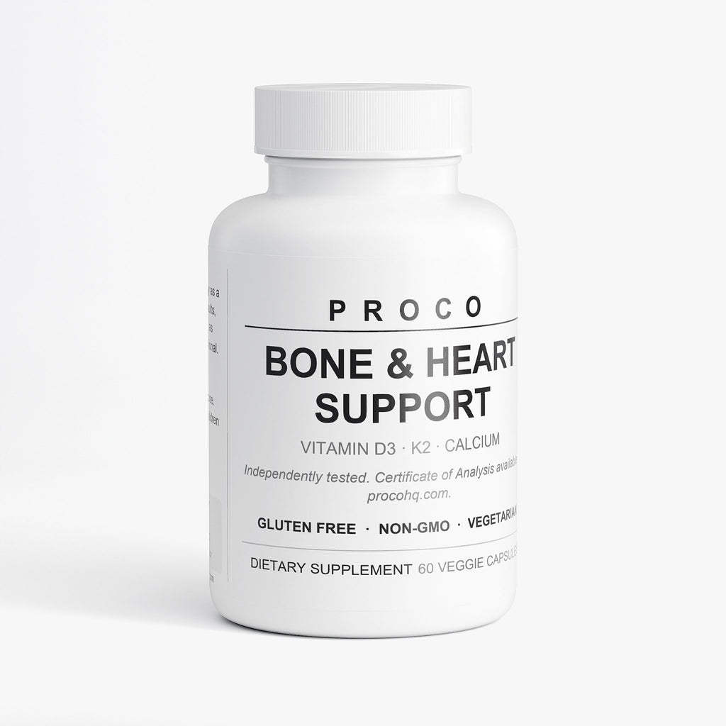 Proco Bone and Heart Support supplement bottle with Vitamin K2 and D3
