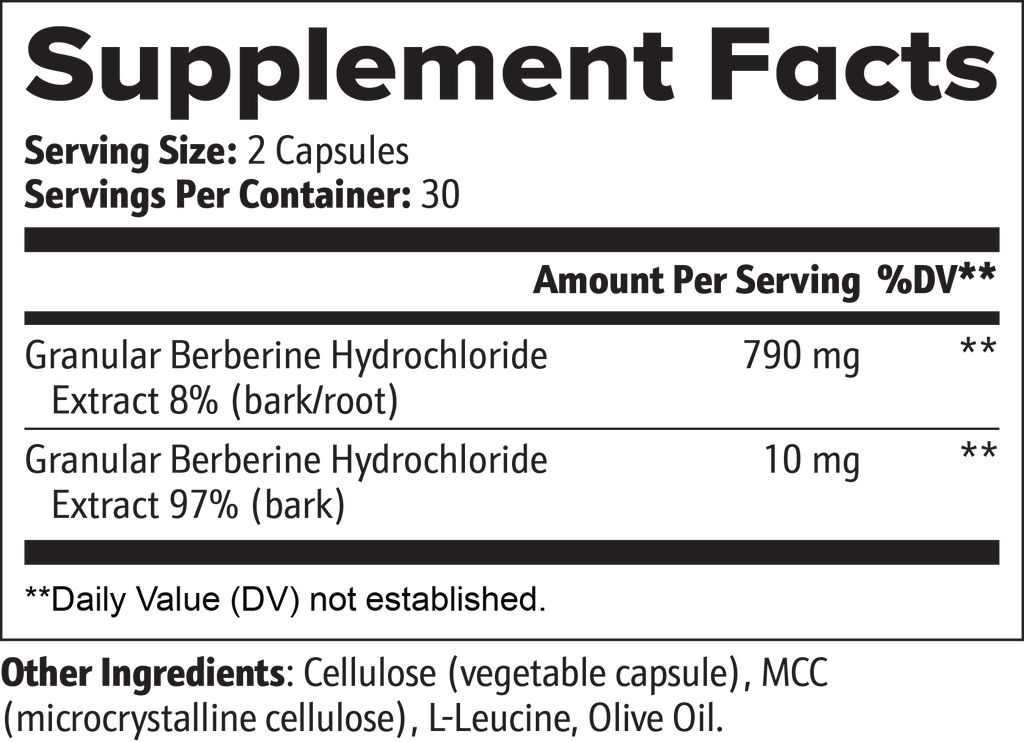 Proco Berberine 500mg supplement label and ingredients