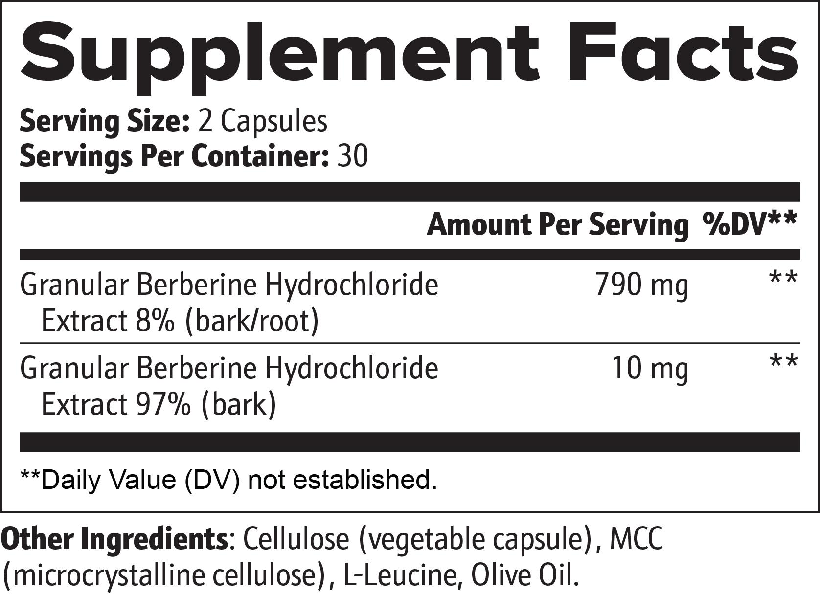 Proco Berberine 500mg supplement label and ingredients
