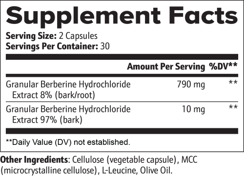 Proco Berberine 500mg supplement label and ingredients
